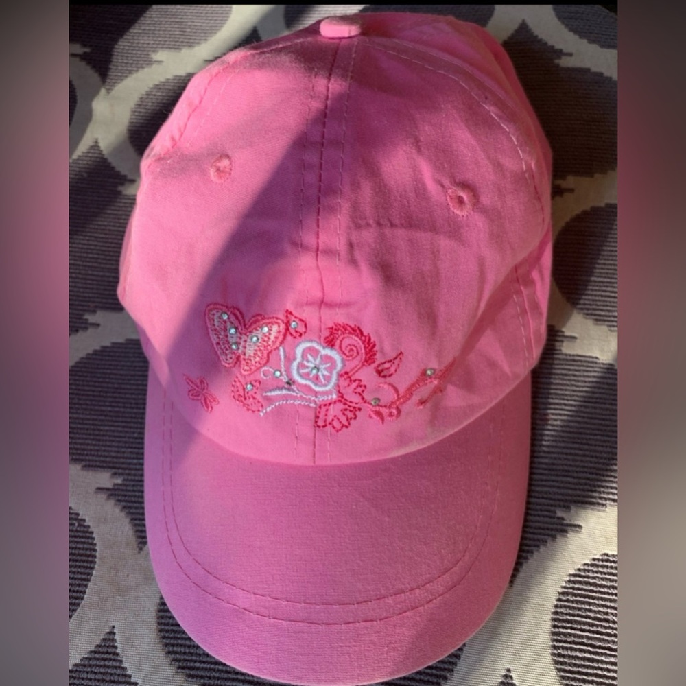 Kids Pink Embroidered Floral Baseball Cap